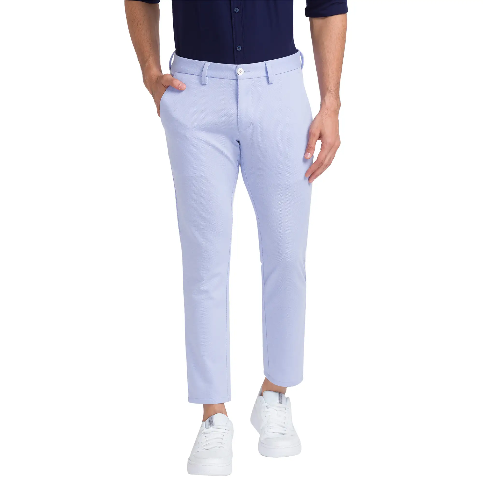 Men Blue Super Slim Fit Solid Terylene Spandex Blend Trouser