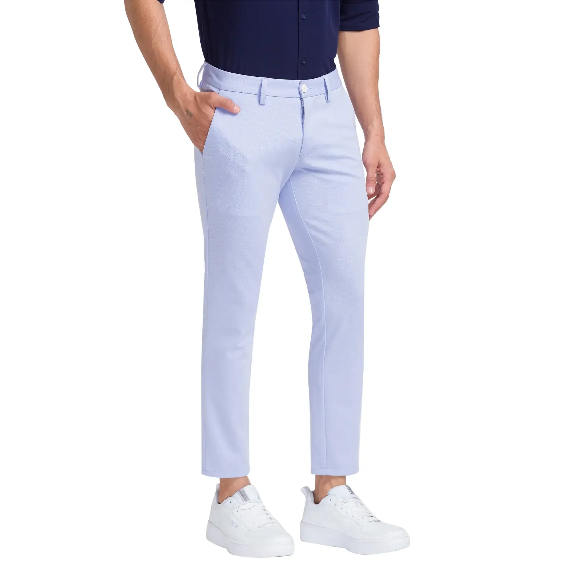 Men Blue Super Slim Fit Solid Terylene Spandex Blend Trouser - Image 2