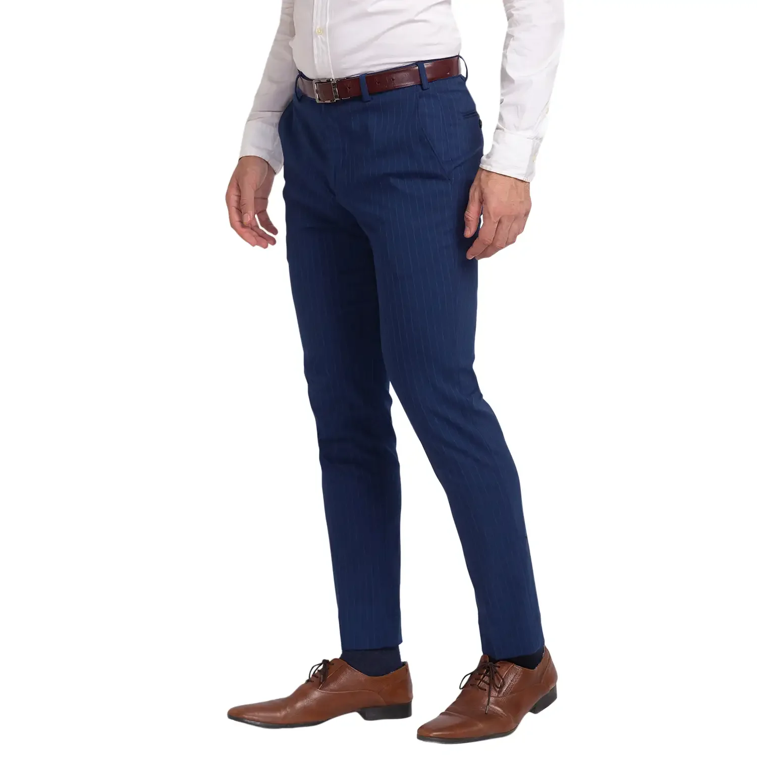Park Avenue Men Blue Super Slim Fit Stripe Polyester Blend Trouser - Image 3