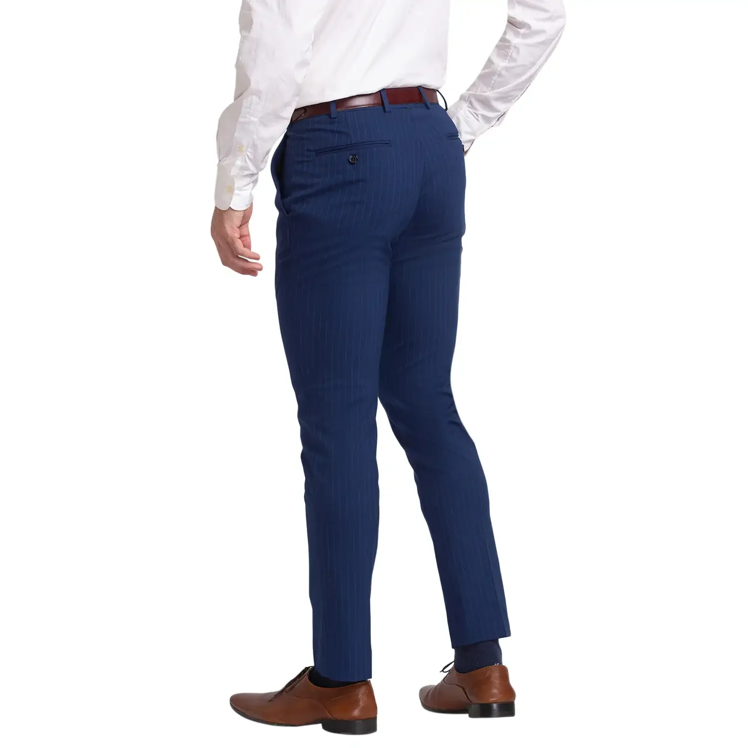 Park Avenue Men Blue Super Slim Fit Stripe Polyester Blend Trouser - Image 4