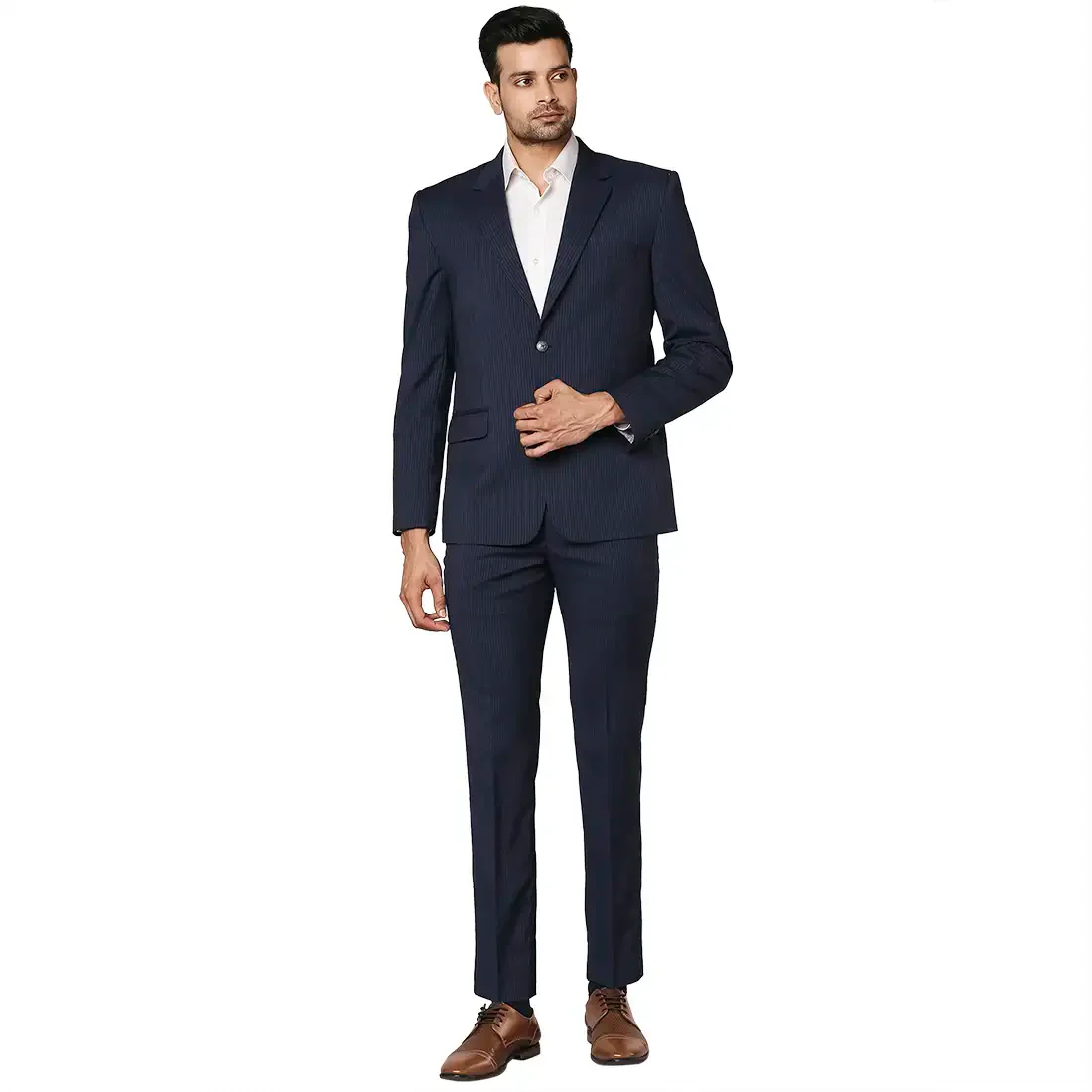 Men Blue Super Slim Fit Stripe Wool Suit - Image 5