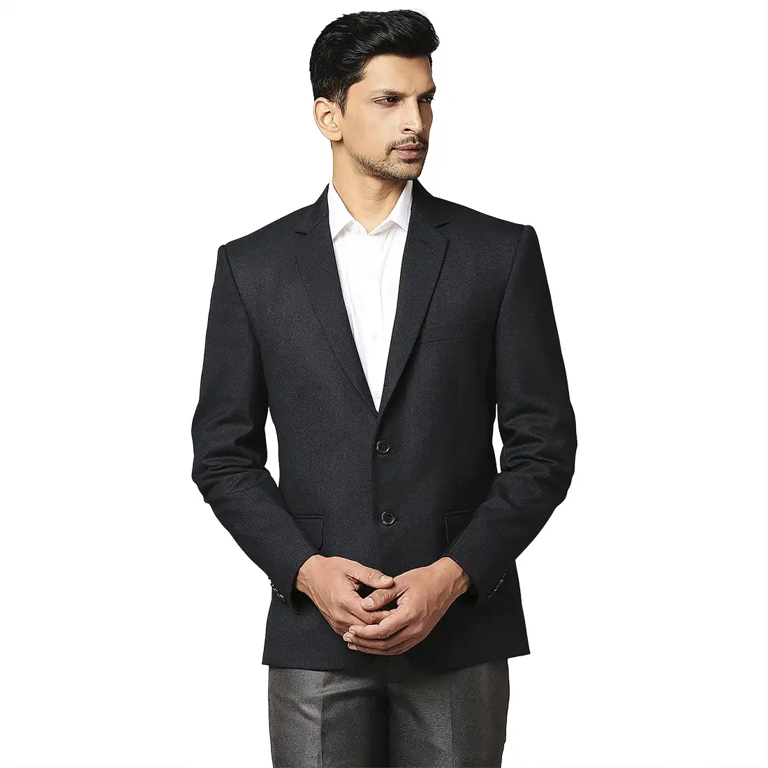 Men Blue Super Slim Fit Structure Polyester Blend Jackets