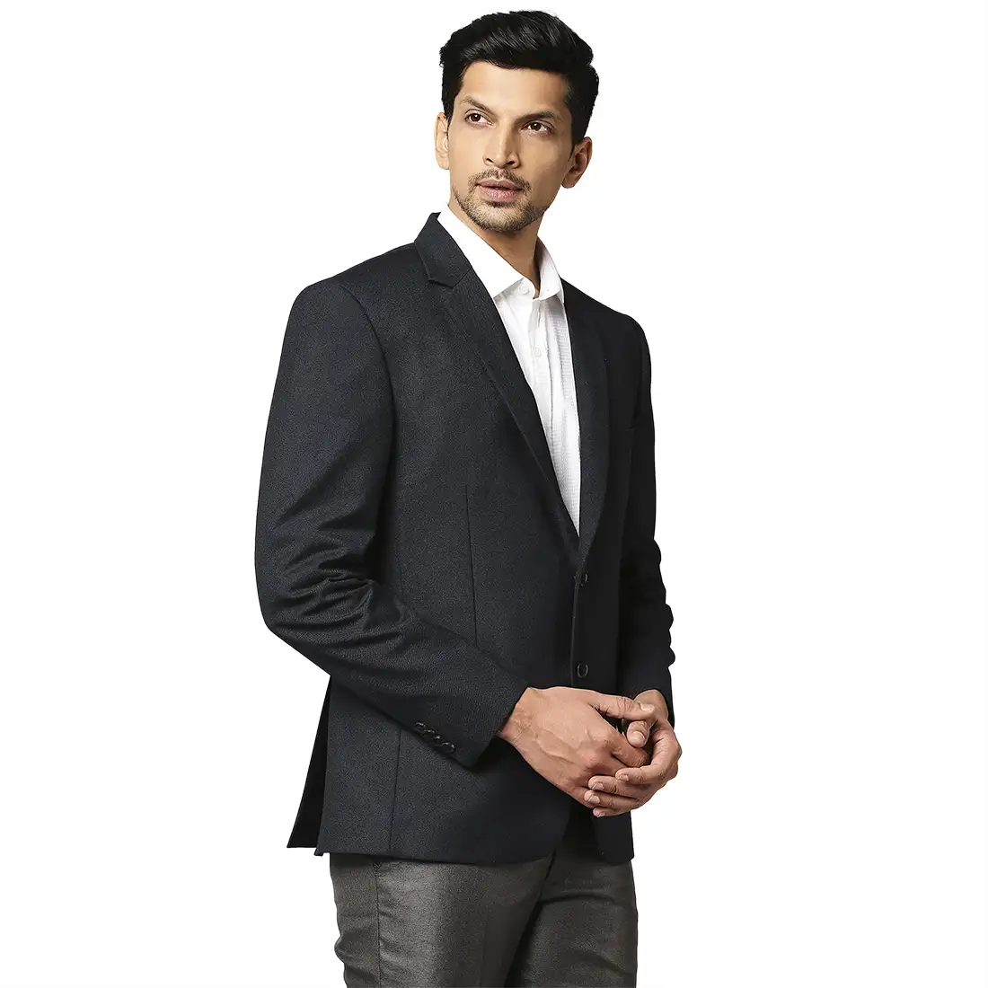 Men Blue Super Slim Fit Structure Polyester Blend Jackets - Image 2