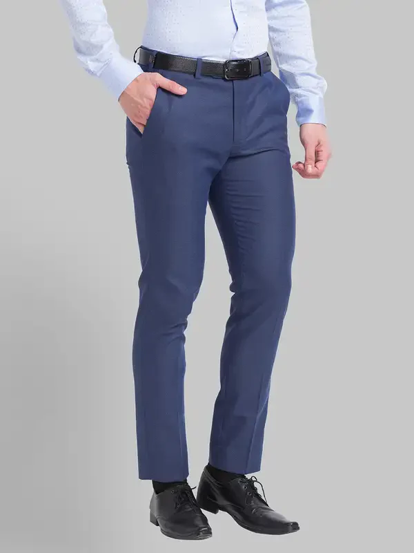 Men Blue Super Slim Fit Structure Polyester Blend Trouser - Image 2