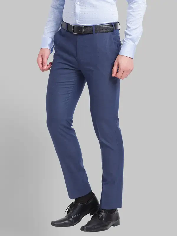 Men Blue Super Slim Fit Structure Polyester Blend Trouser - Image 3