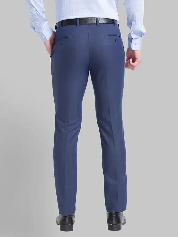 Men Blue Super Slim Fit Structure Polyester Blend Trouser - Image 4