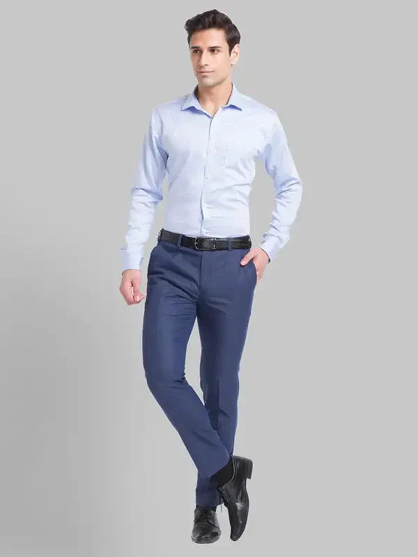 Men Blue Super Slim Fit Structure Polyester Blend Trouser - Image 5
