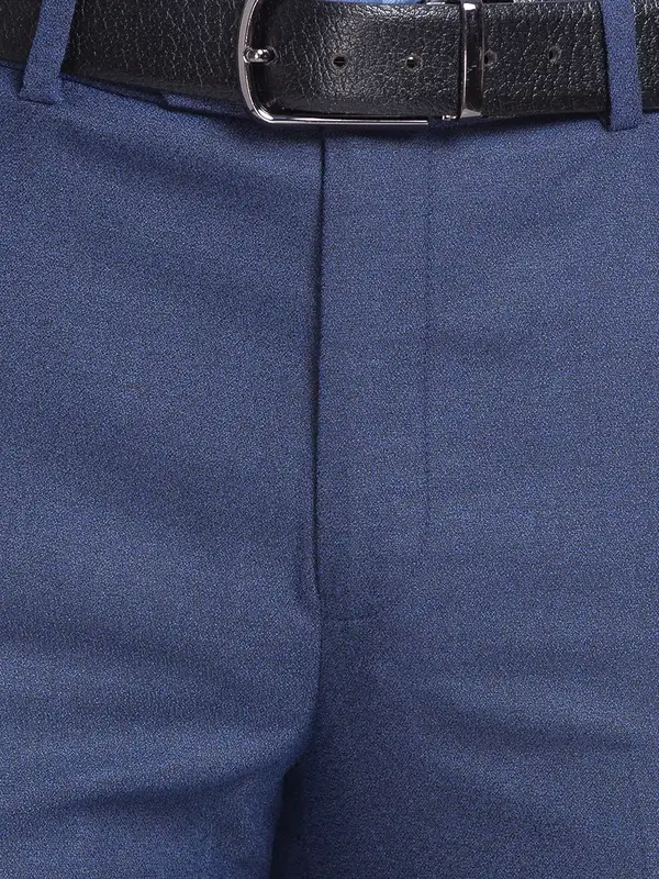 Men Blue Super Slim Fit Structure Polyester Blend Trouser - Image 7