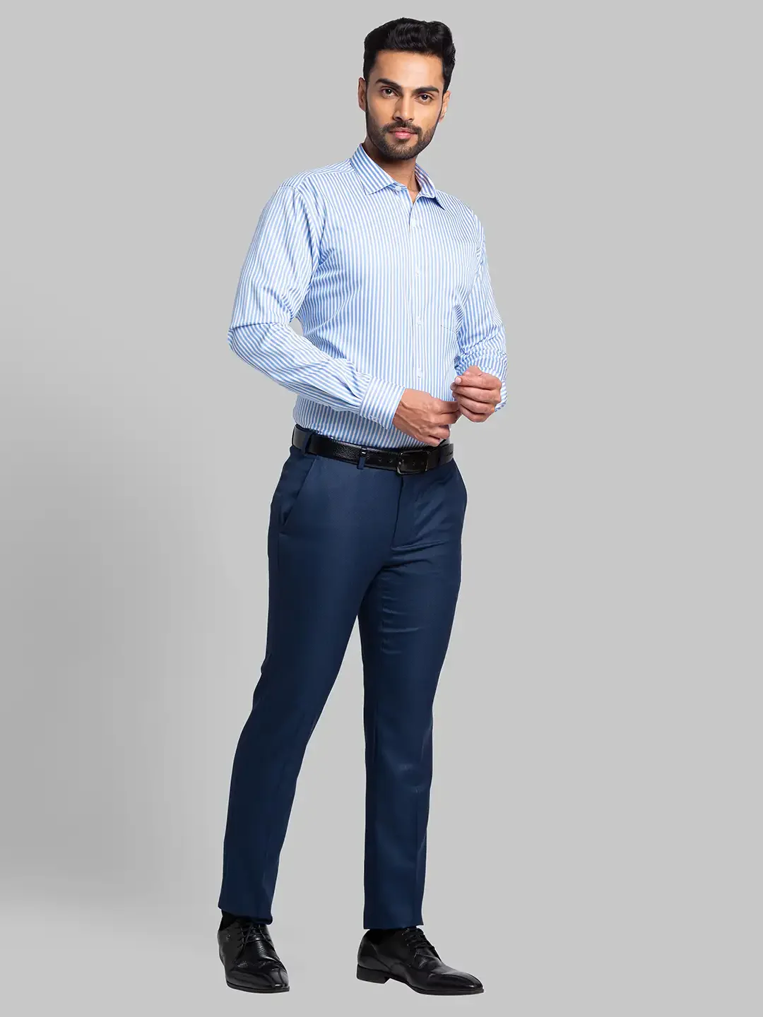 Men Blue Super Slim Fit Structure Polyester Blend Trouser - Image 5