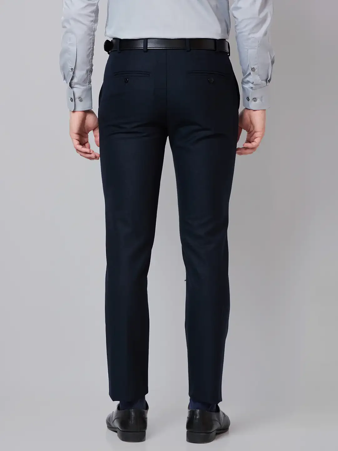 Men Blue Super Slim Fit Structure Polyester Blend Trouser - Image 4