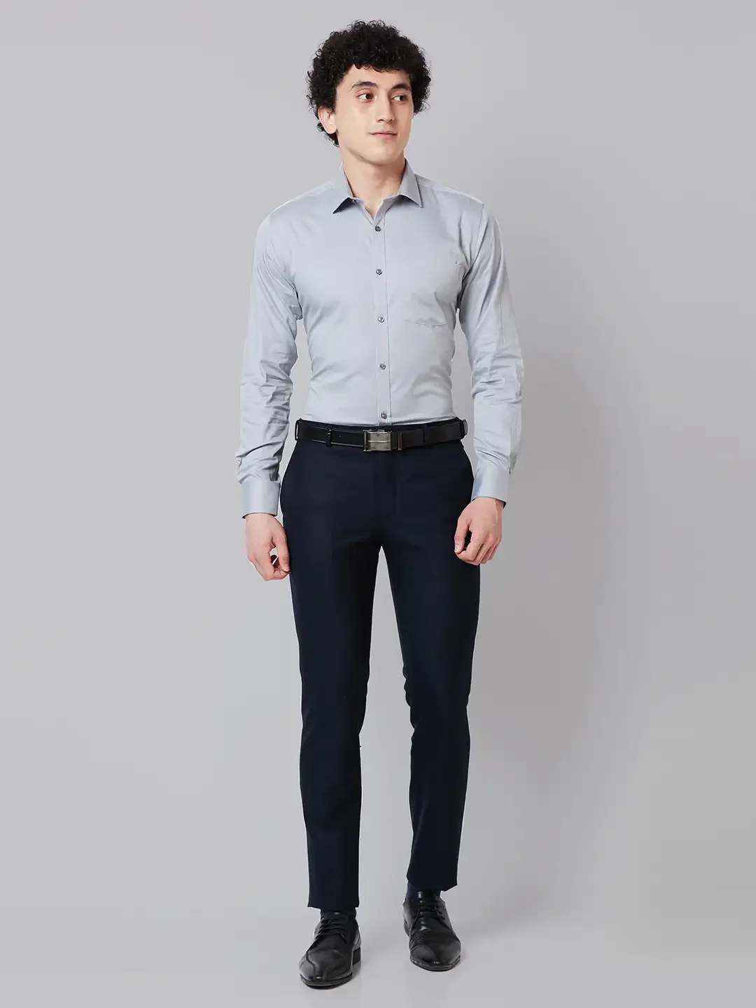 Men Blue Super Slim Fit Structure Polyester Blend Trouser - Image 5