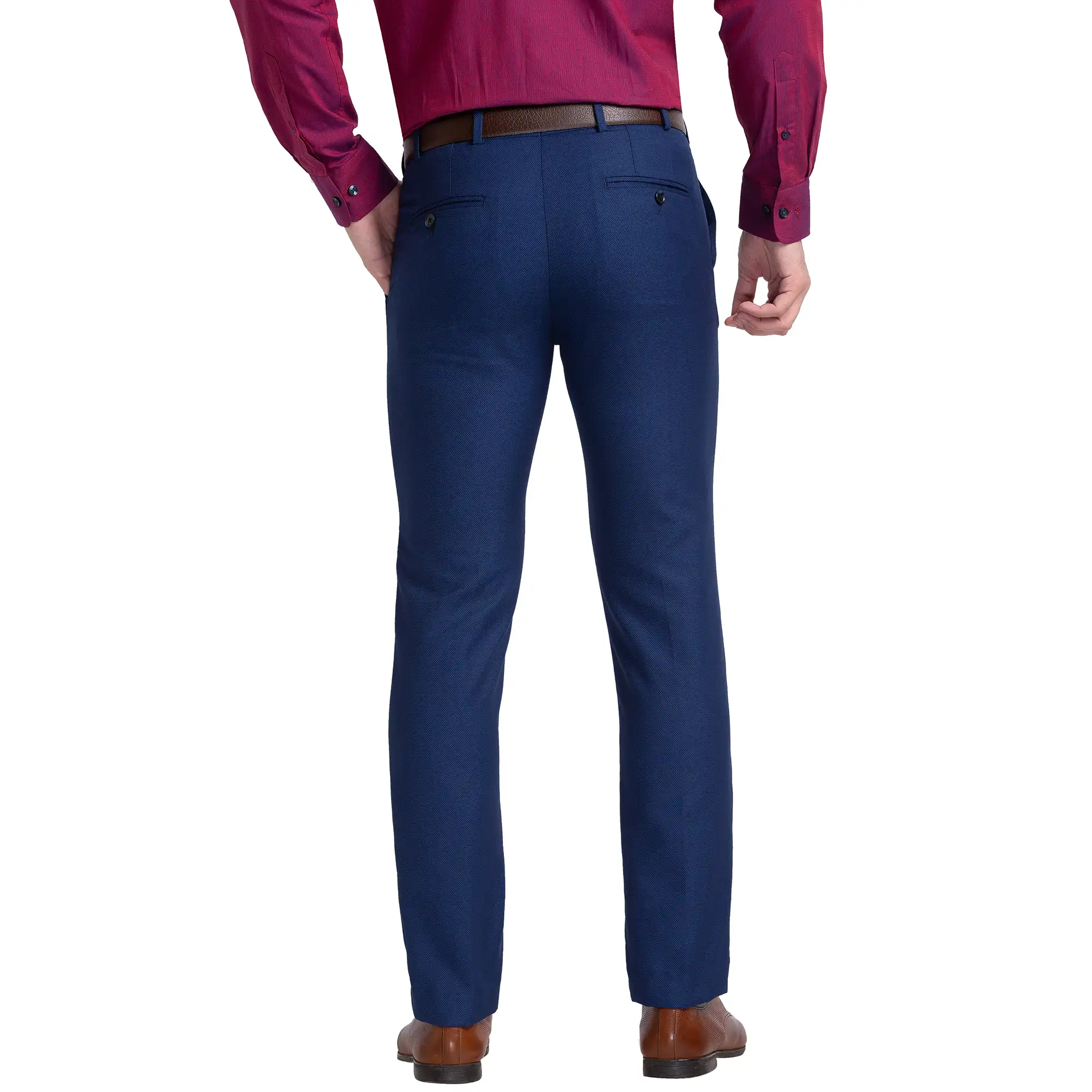 Men Blue Super Slim Fit Structure Polyester Blend Trouser - Image 4