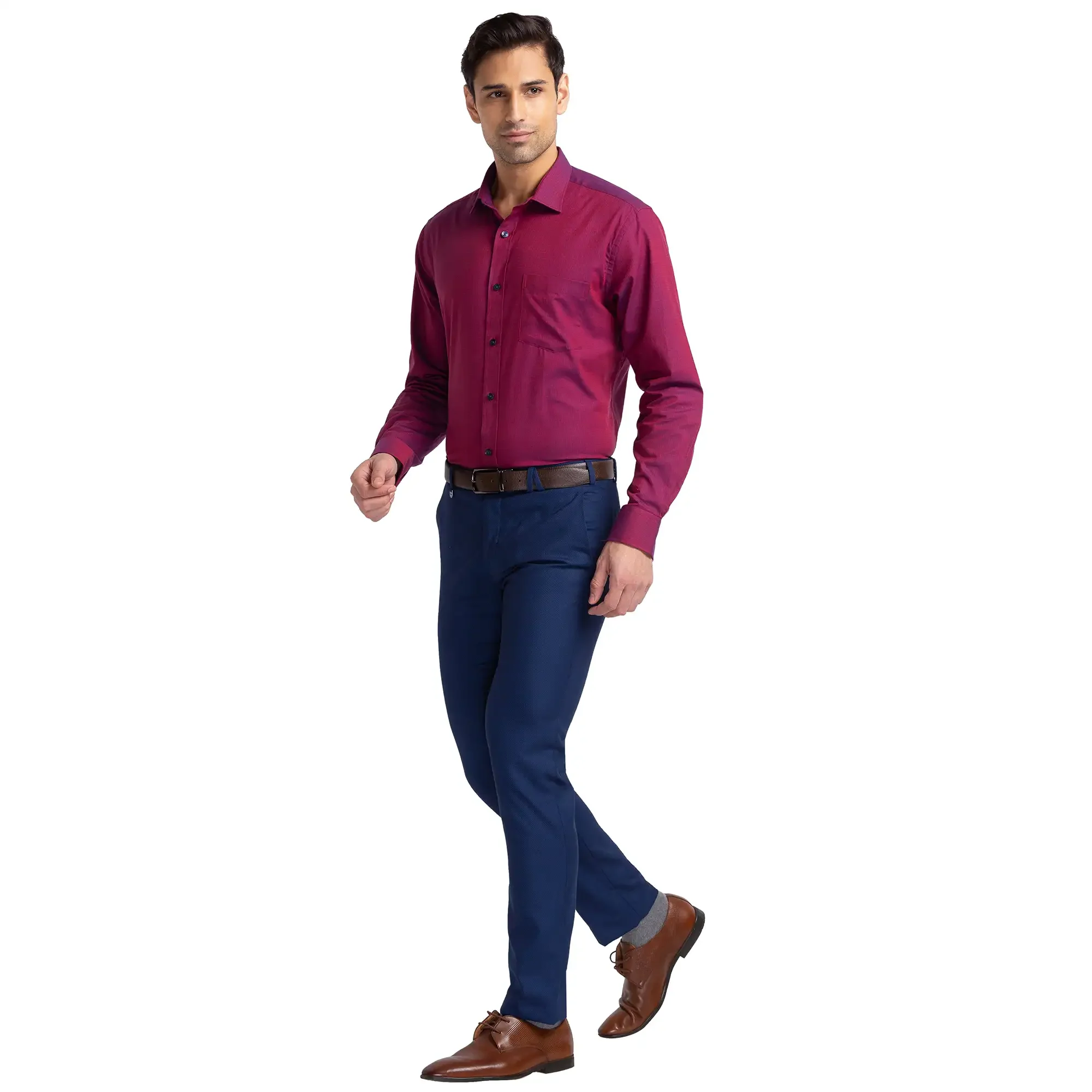 Men Blue Super Slim Fit Structure Polyester Blend Trouser - Image 5
