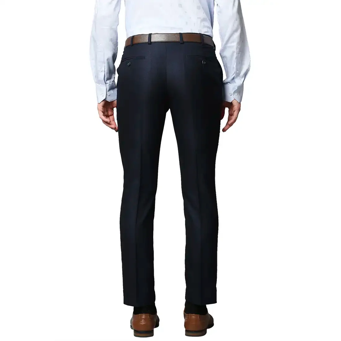Men Blue Super Slim Fit Structure Polyester Blend Trouser - Image 4