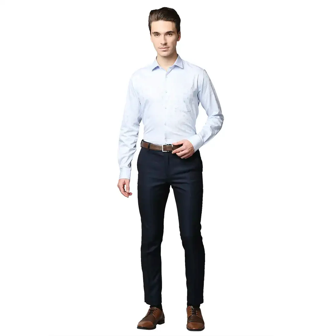 Men Blue Super Slim Fit Structure Polyester Blend Trouser - Image 5