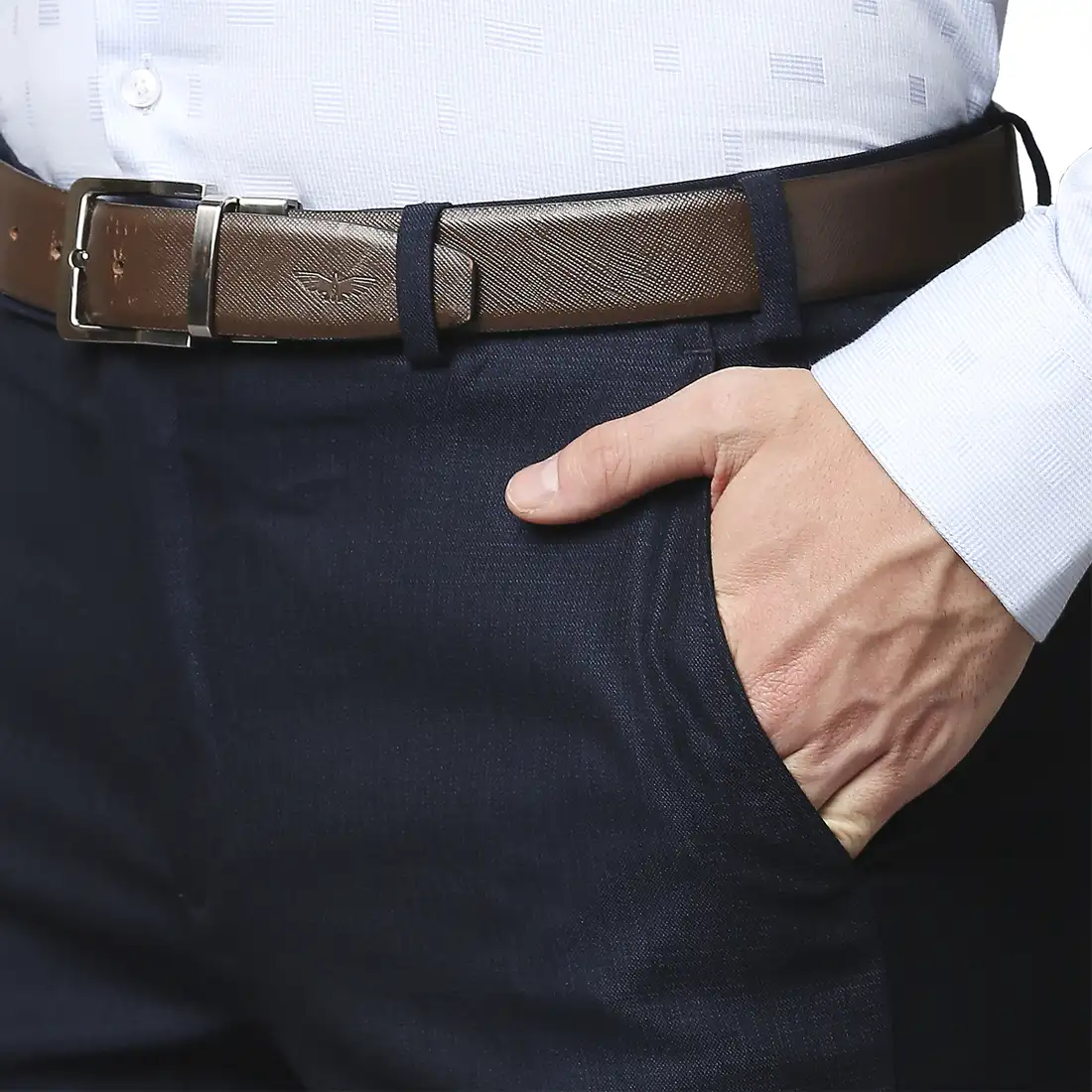 Men Blue Super Slim Fit Structure Polyester Blend Trouser - Image 6