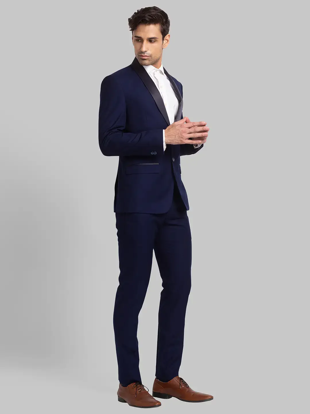 Men Blue Super Slim Fit Structure Terry Rayon Blend Suit - Image 10