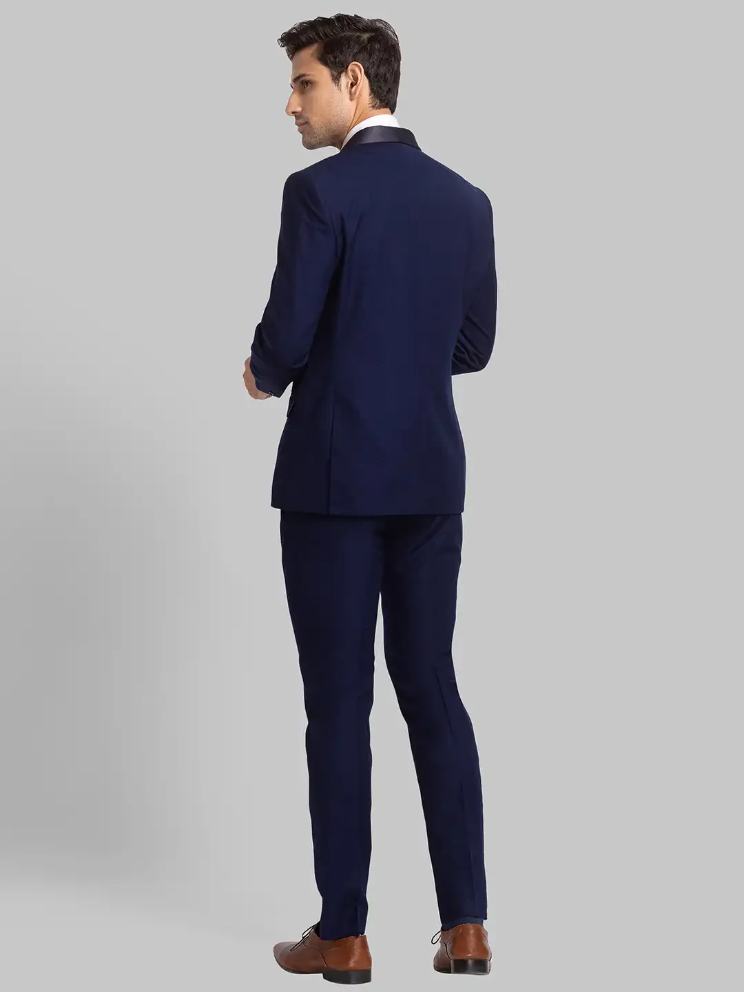 Men Blue Super Slim Fit Structure Terry Rayon Blend Suit - Image 5