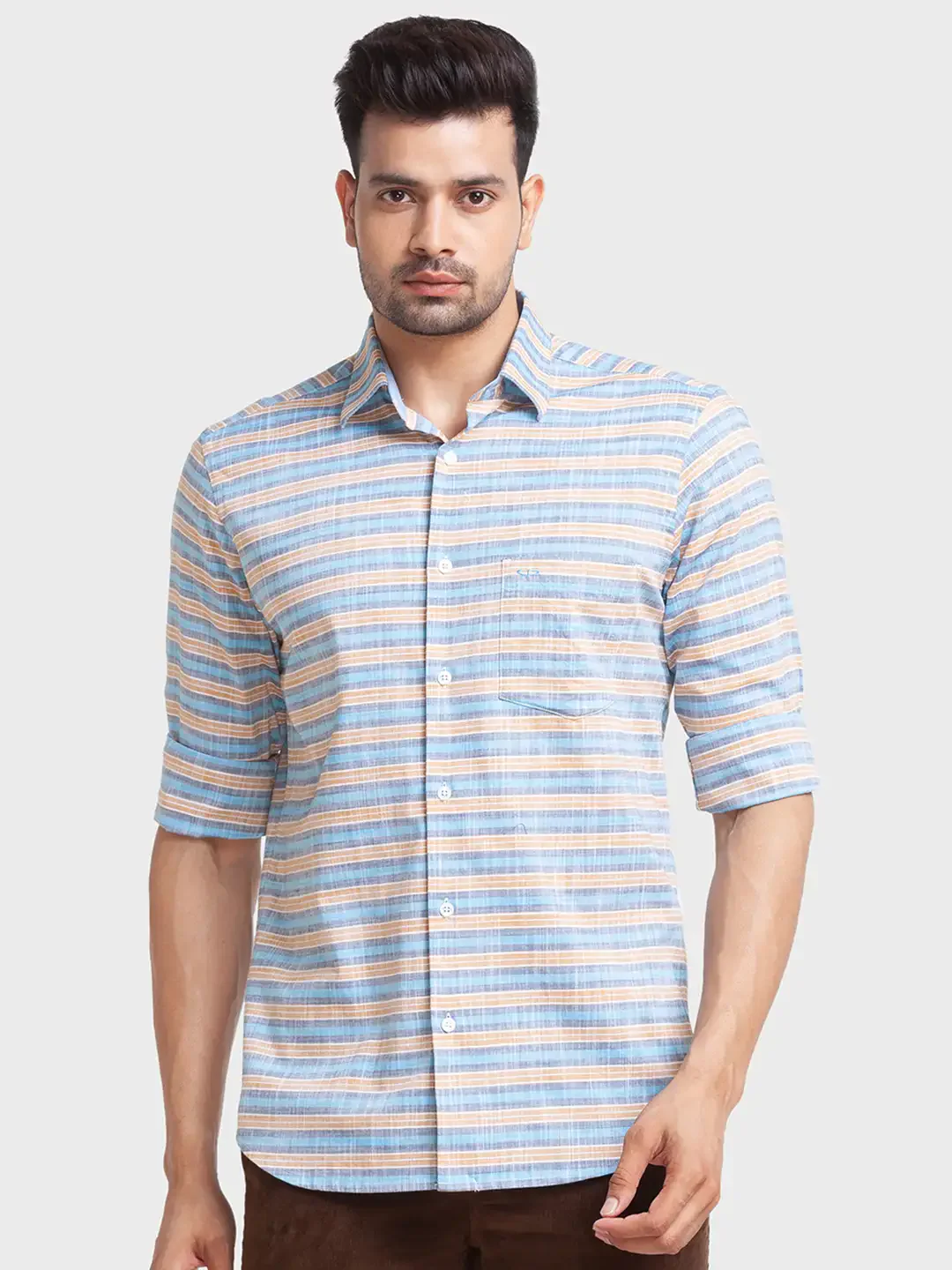 Men Blue Tailored Fit Barre Cotton Full Sleeve Shirts