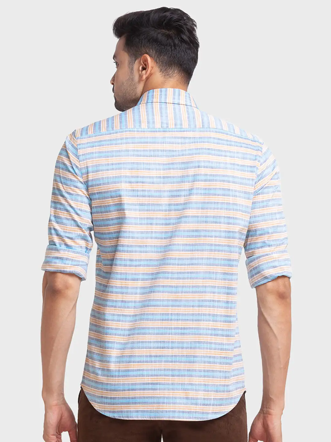 Men Blue Tailored Fit Barre Cotton Full Sleeve Shirts - Image 4