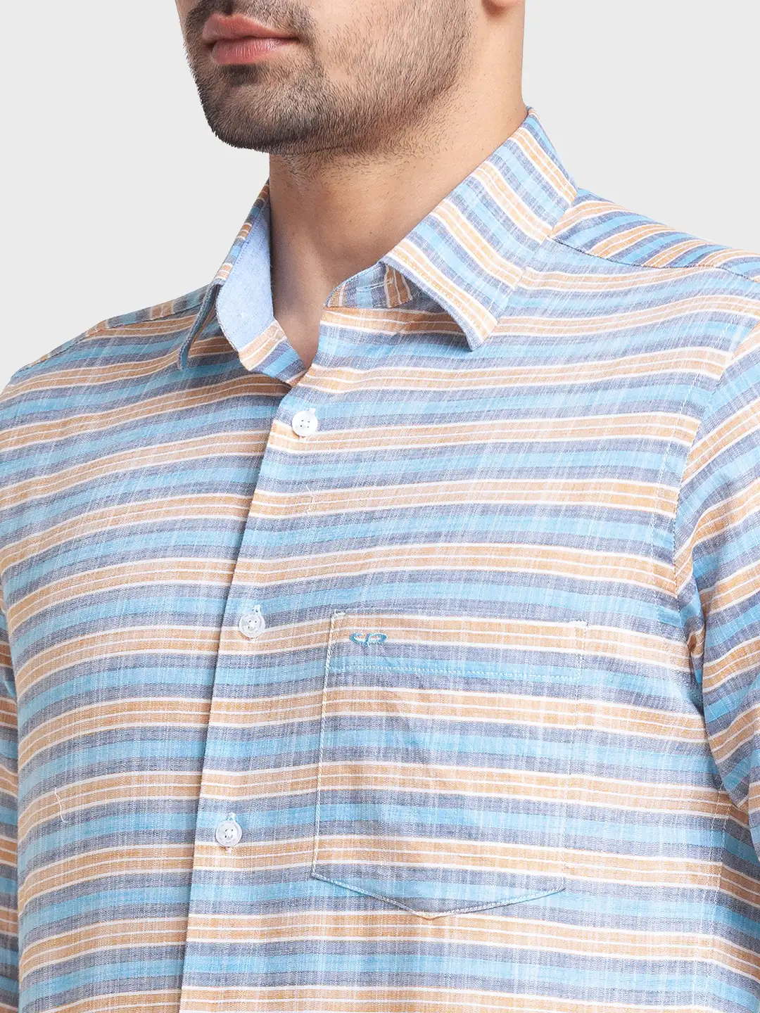 Men Blue Tailored Fit Barre Cotton Full Sleeve Shirts - Image 6