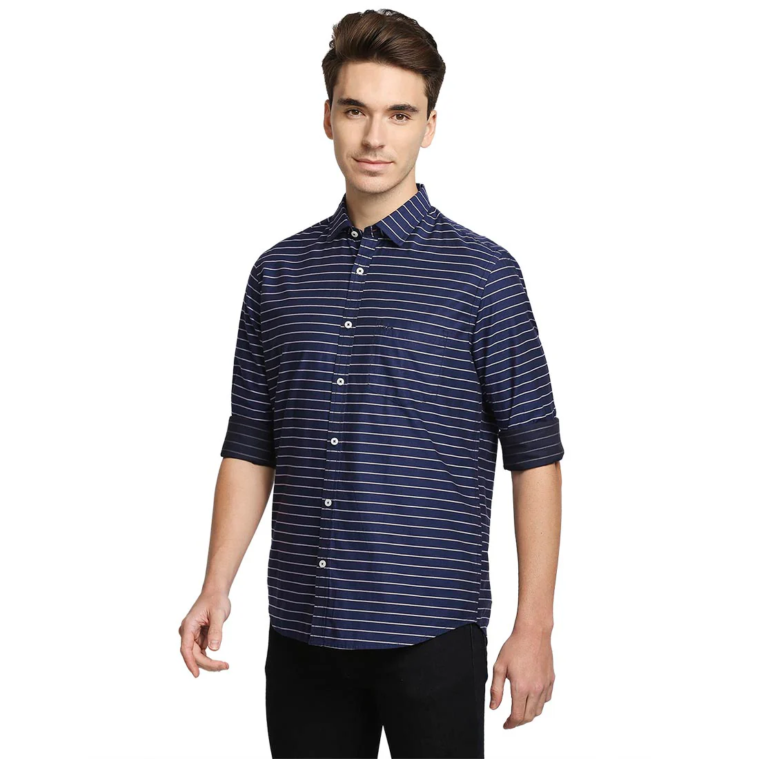 Men Blue Tailored Fit Barre Cotton Full Sleeve Shirts - Image 3