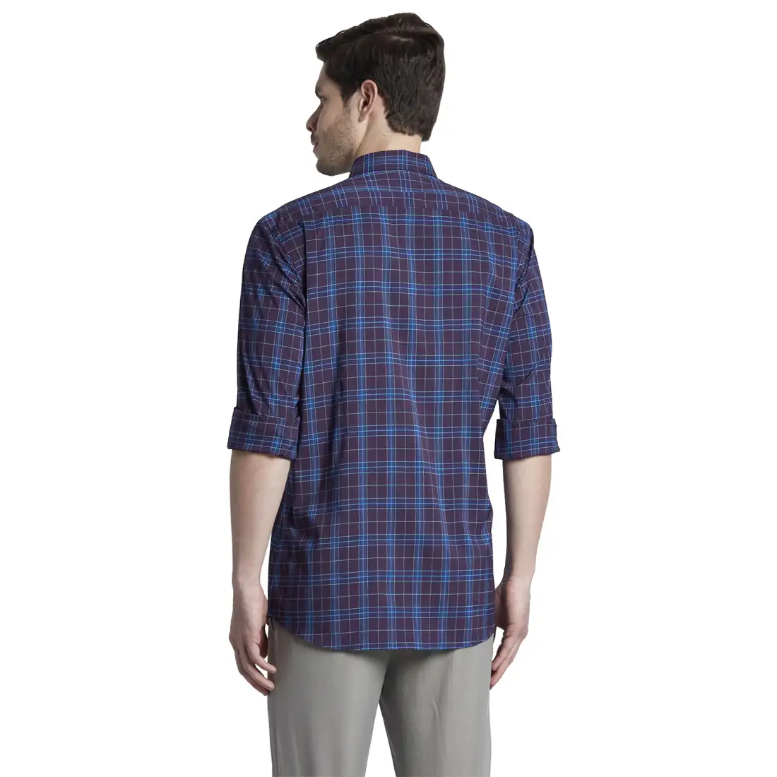 Men Blue Tailored Fit Checks Cotton Blend Full Sleeve Shirts - Image 4