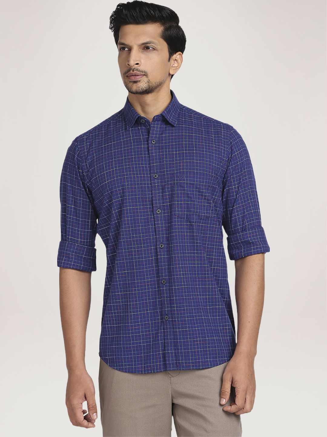 Men Blue Tailored Fit Checks Cotton Full Sleeve Shirts