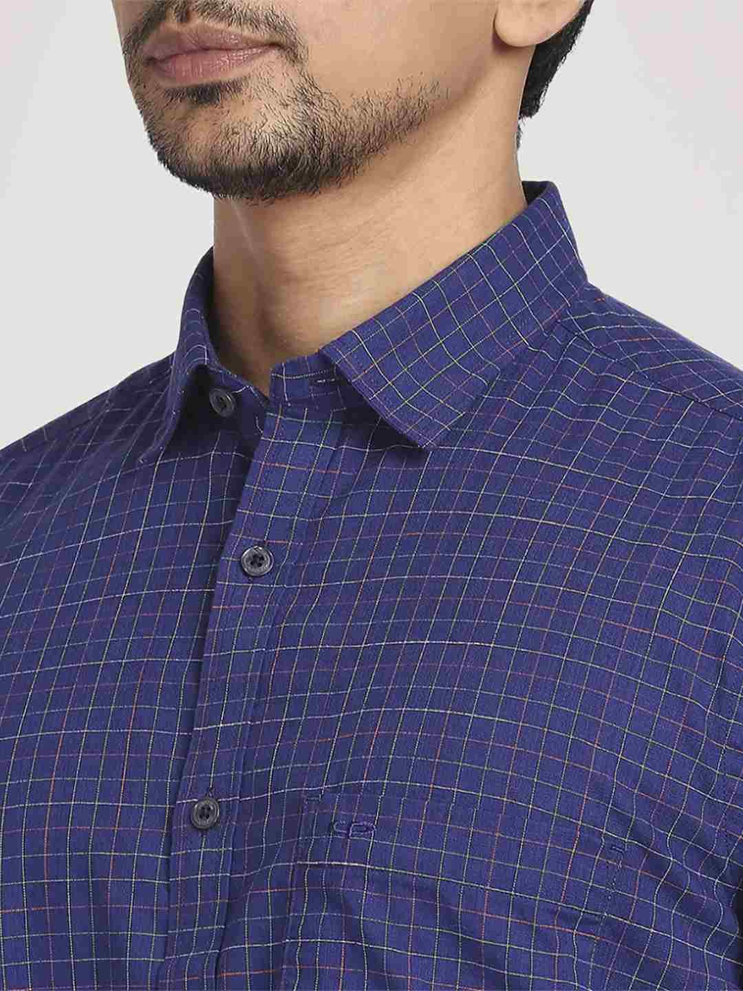 Men Blue Tailored Fit Checks Cotton Full Sleeve Shirts - Image 6