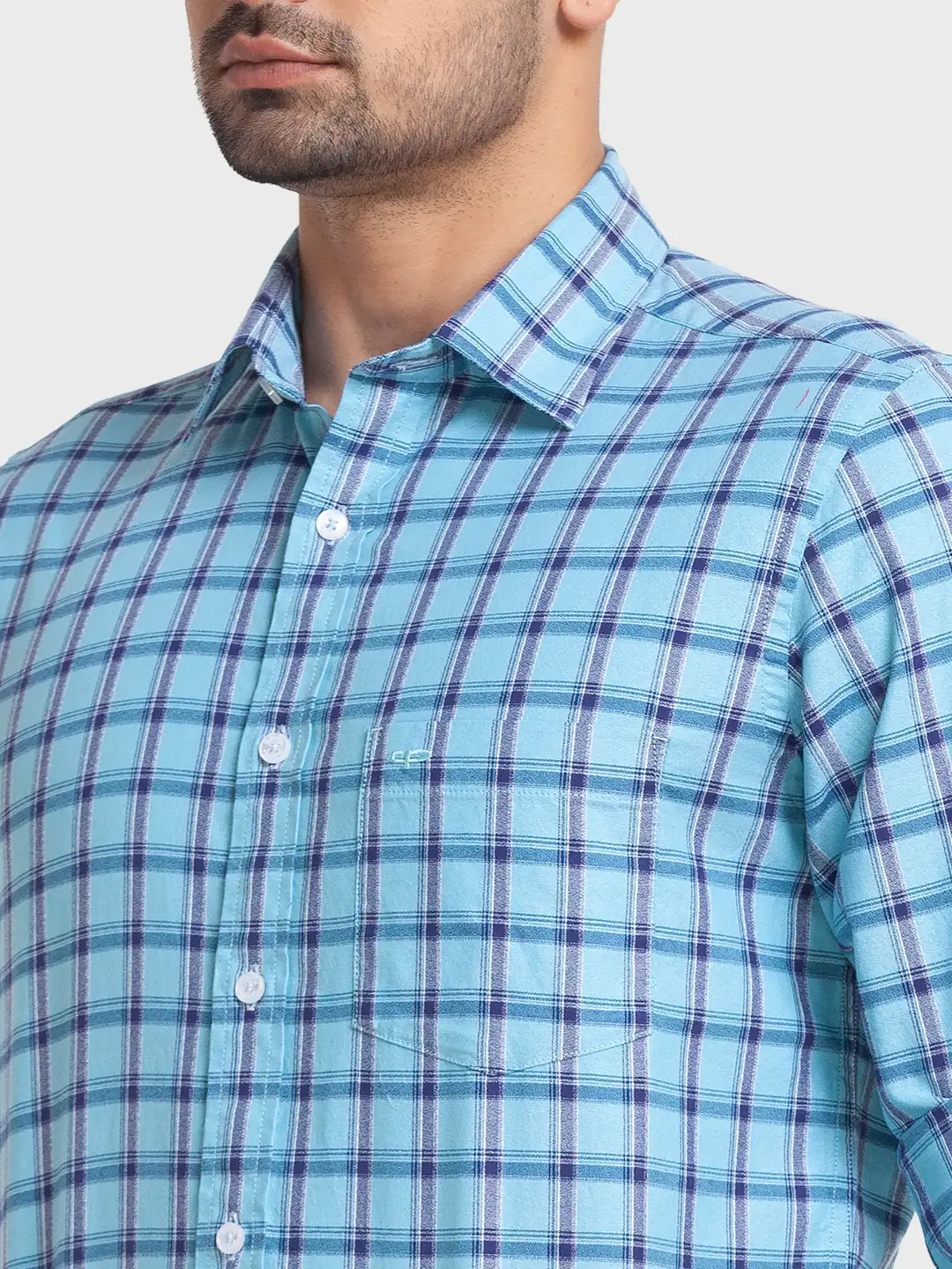 Men Blue Tailored Fit Checks Cotton Full Sleeve Shirts - Image 6