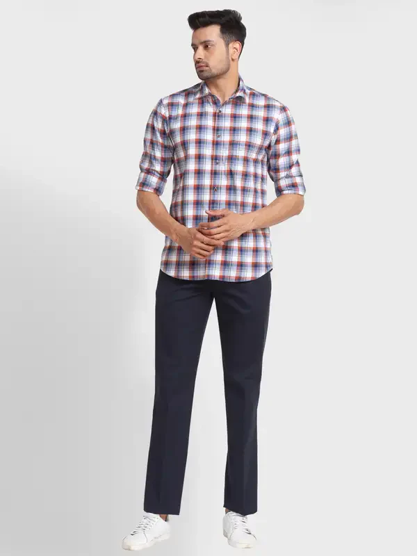 Men Blue Tailored Fit Checks Cotton Full Sleeve Shirts - Image 5