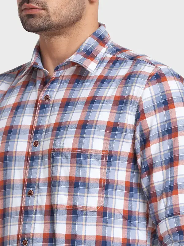 Men Blue Tailored Fit Checks Cotton Full Sleeve Shirts - Image 6