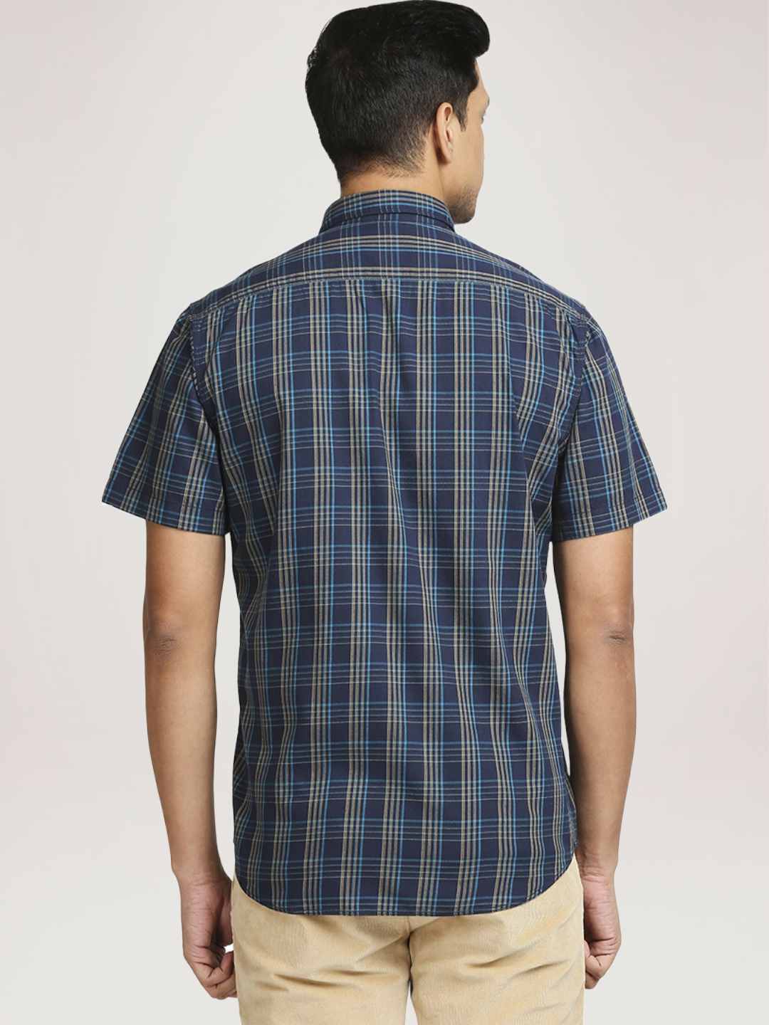 Men Blue Tailored Fit Checks Cotton Full Sleeve Shirts - Image 4