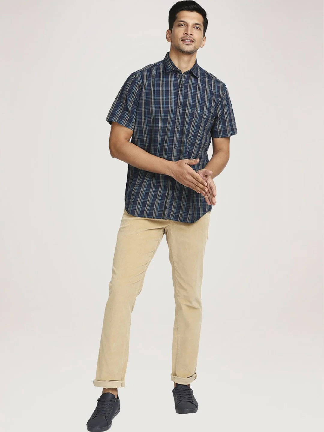 Men Blue Tailored Fit Checks Cotton Full Sleeve Shirts - Image 5