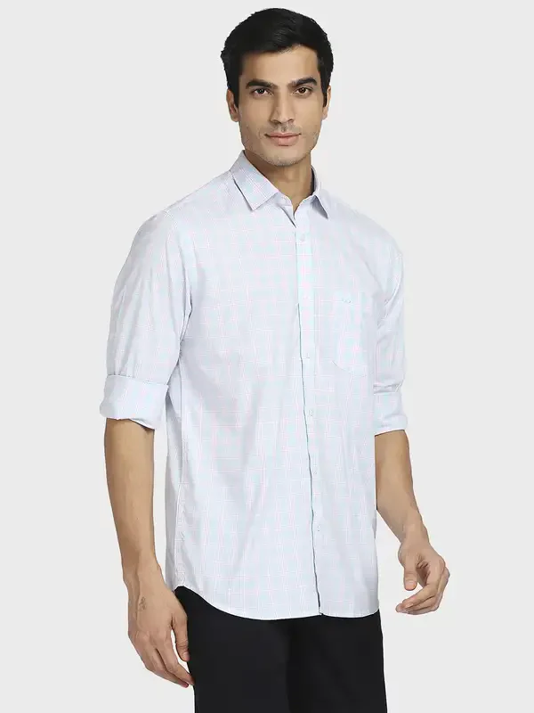 Men Blue Tailored Fit Checks Cotton Full Sleeve Shirts - Image 2