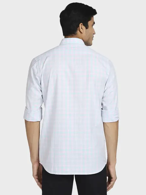 Men Blue Tailored Fit Checks Cotton Full Sleeve Shirts - Image 4