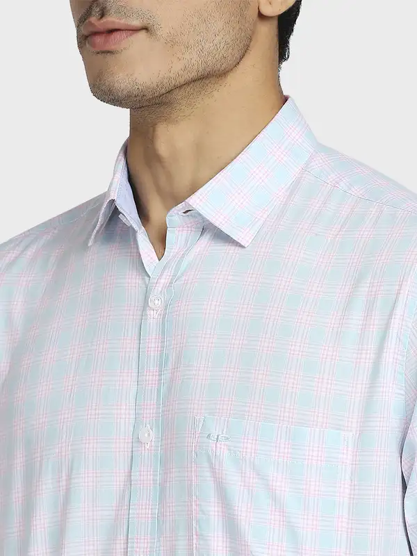 Men Blue Tailored Fit Checks Cotton Full Sleeve Shirts - Image 6