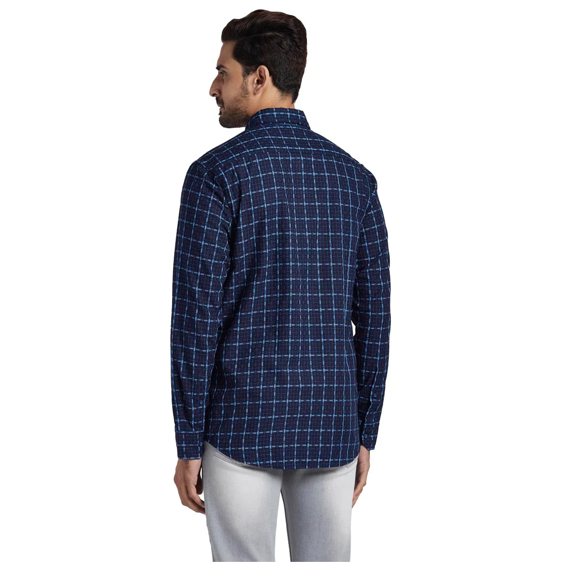 Men Blue Tailored Fit Checks Cotton Full Sleeve Shirts - Image 4