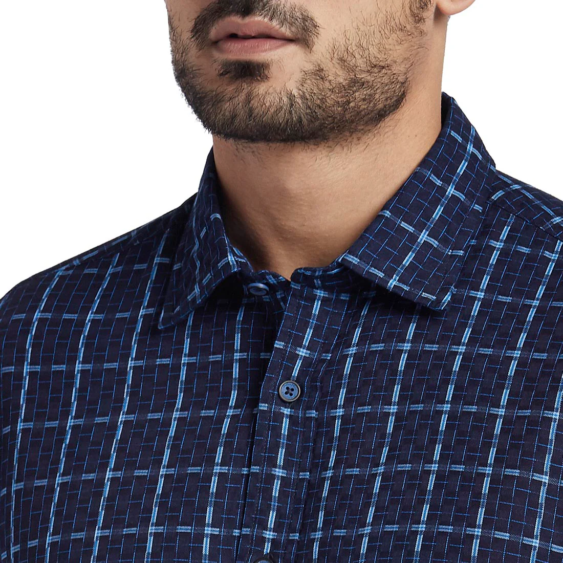 Men Blue Tailored Fit Checks Cotton Full Sleeve Shirts - Image 6