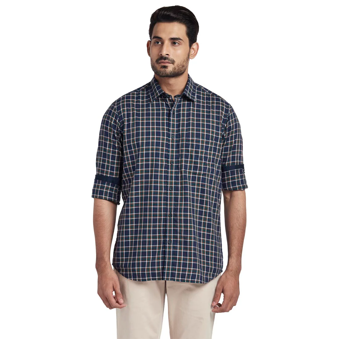 Men Blue Tailored Fit Checks Cotton Full Sleeve Shirts