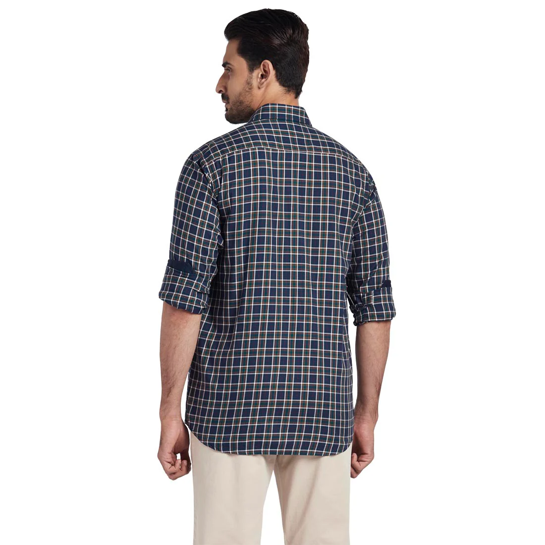 Men Blue Tailored Fit Checks Cotton Full Sleeve Shirts - Image 4