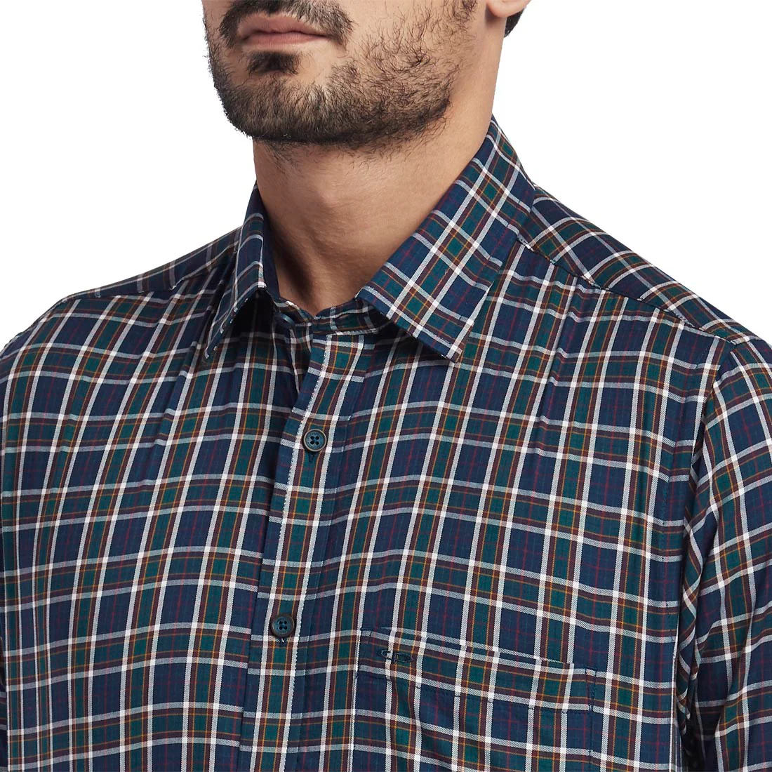 Men Blue Tailored Fit Checks Cotton Full Sleeve Shirts - Image 6