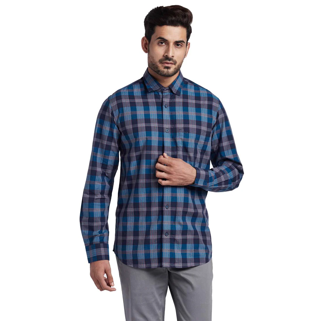 Men Blue Tailored Fit Checks Cotton Full Sleeve Shirts