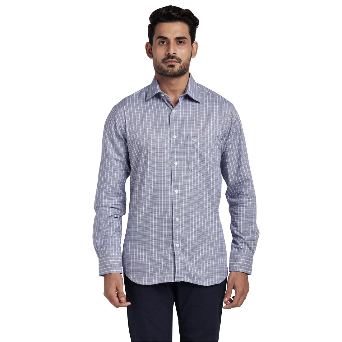 Men Blue Tailored Fit Checks Cotton Full Sleeve Shirts