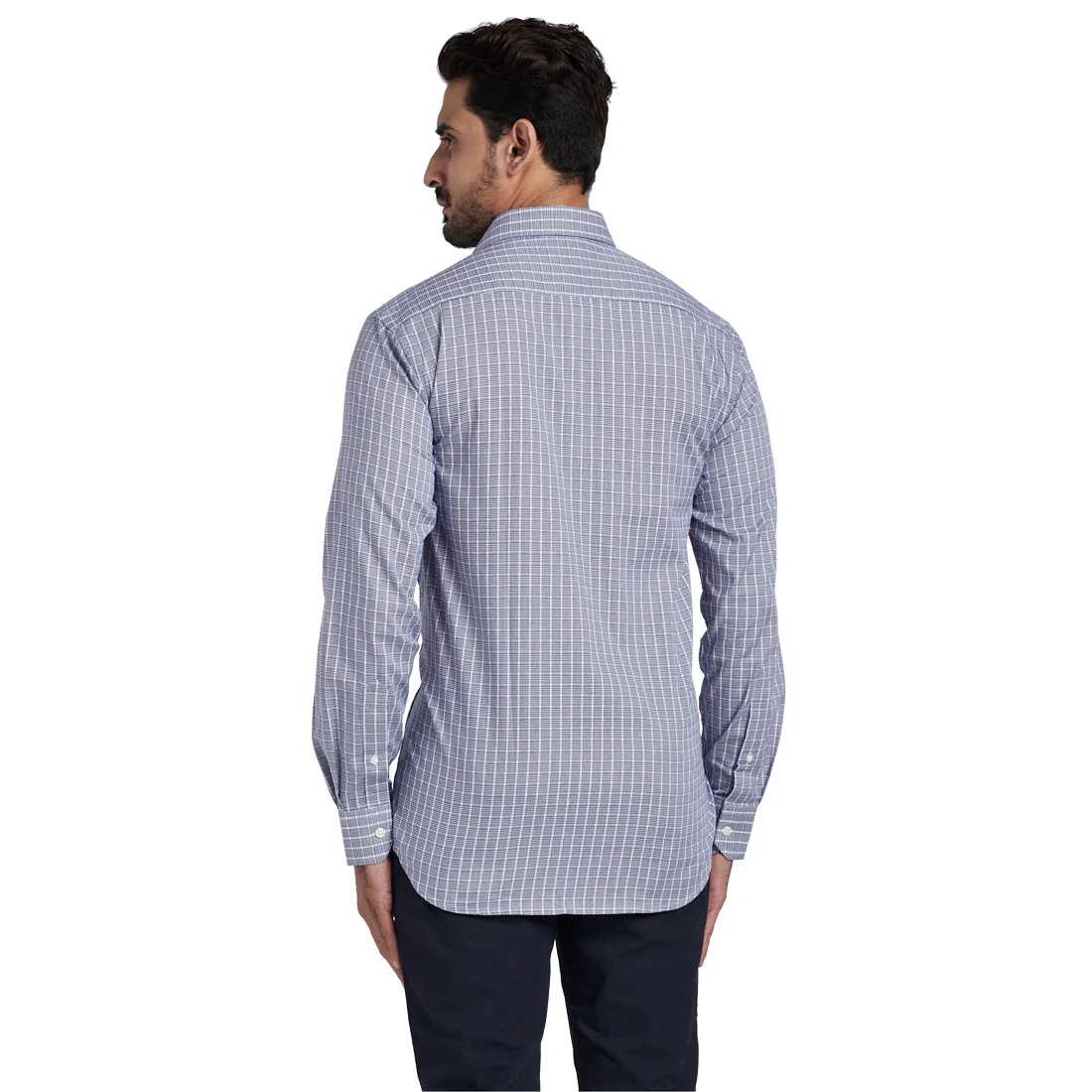 Men Blue Tailored Fit Checks Cotton Full Sleeve Shirts - Image 4