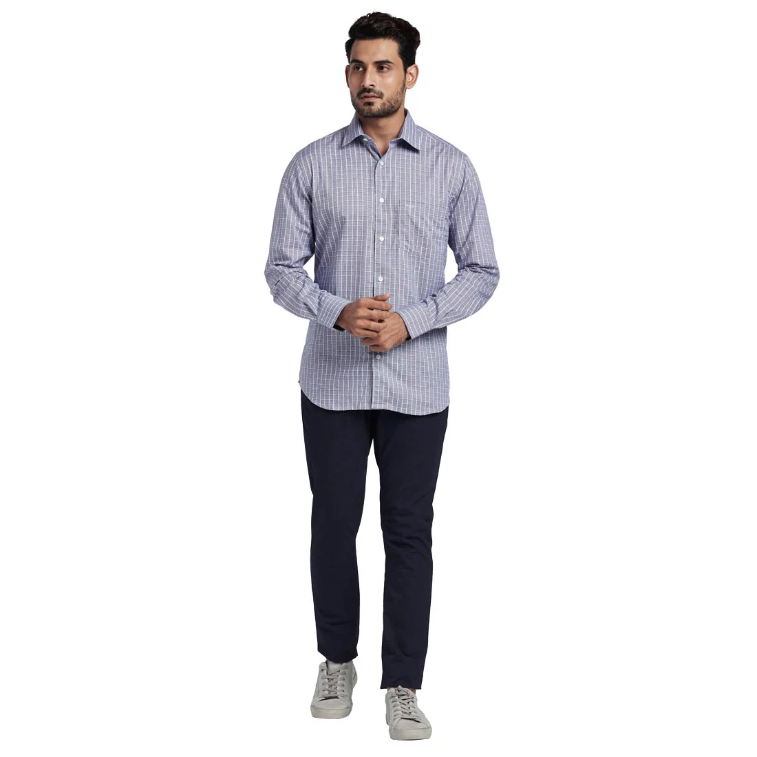 Men Blue Tailored Fit Checks Cotton Full Sleeve Shirts - Image 5