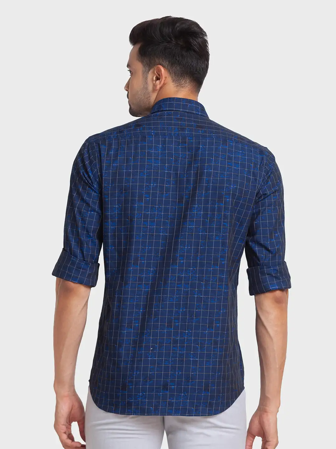 Men Blue Tailored Fit Checks Cotton Full Sleeve Shirts - Image 4