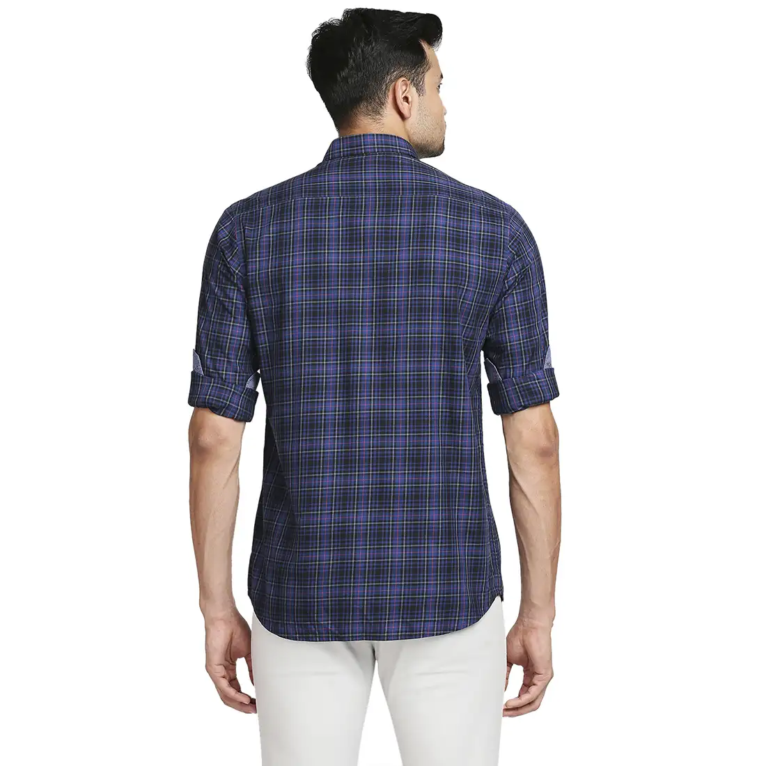 Men Blue Tailored Fit Checks Cotton Full Sleeve Shirts - Image 4