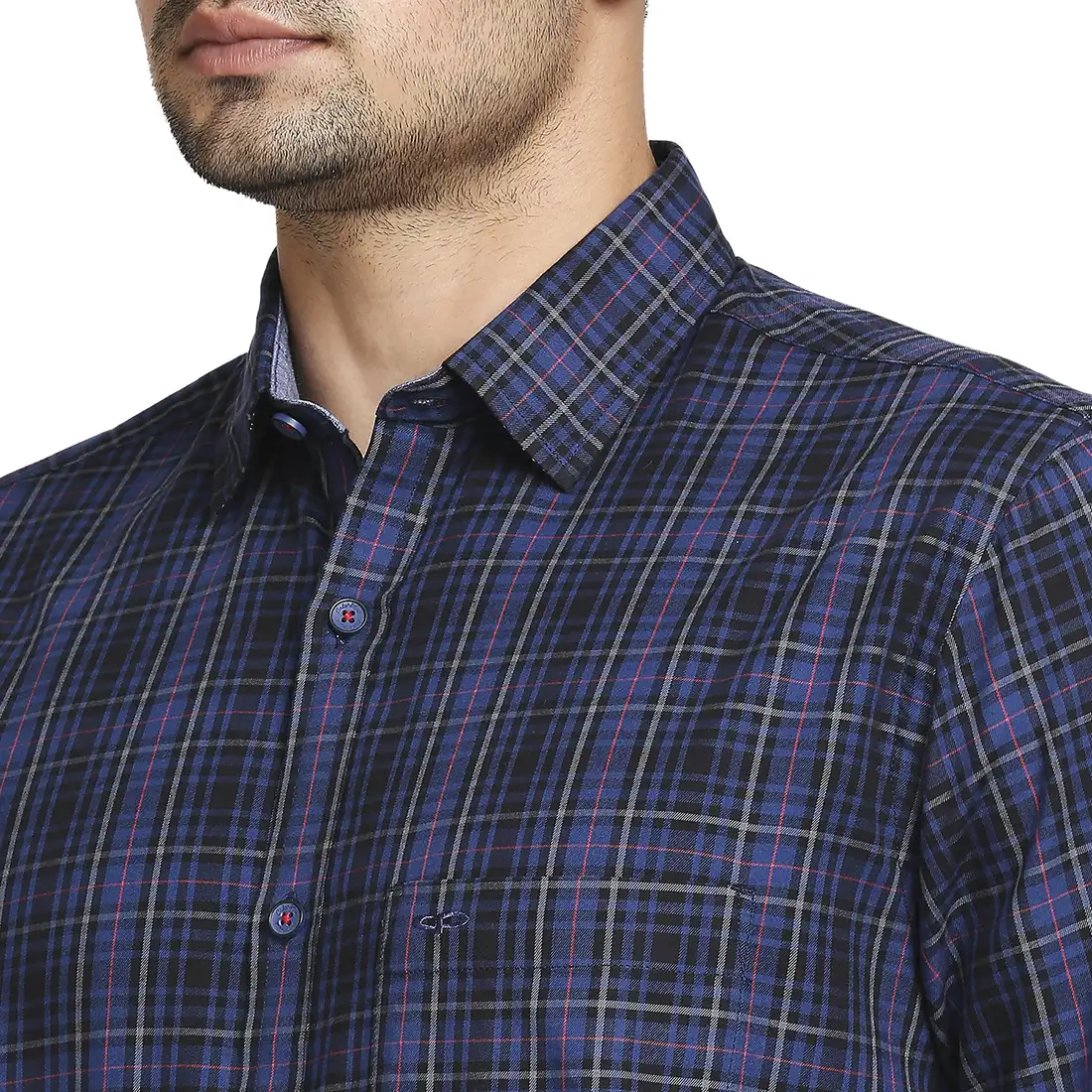 Men Blue Tailored Fit Checks Cotton Full Sleeve Shirts - Image 6