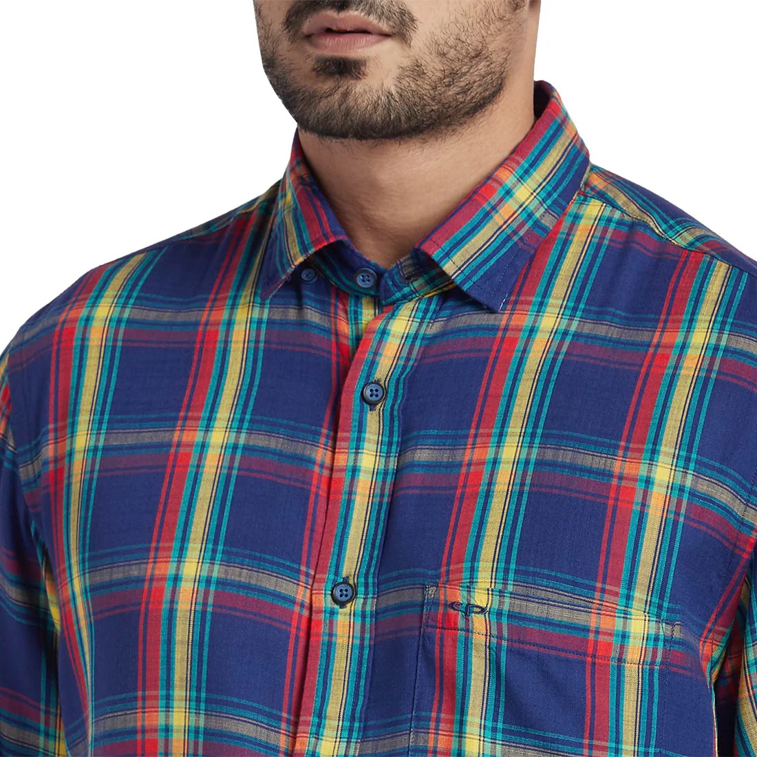 Men Blue Tailored Fit Checks Modal Full Sleeve Shirts - Image 6